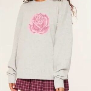 Hollister Gray Sweater with Pink Rose